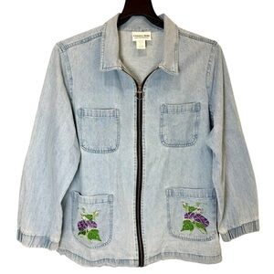 Country Store Denim Chore Jacket XL Barn Coat Embroidered Gardencore Farmhouse